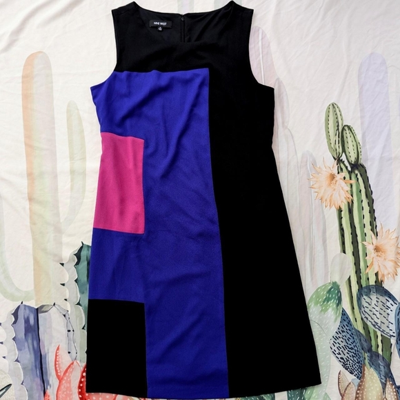 Nine West Black, Purple, & Pink Color Block Sleeveless Shift Dress - Picture 2 of 4